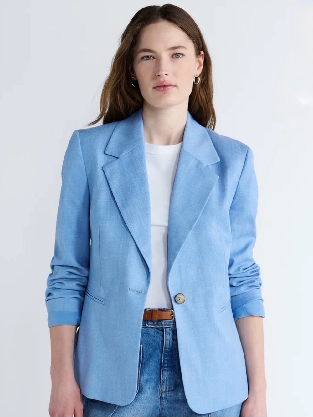Tailored Light Blue Women's Linen-Blend Blazer